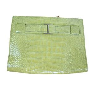 Abas Wallet Alligator Embossed Leather Clutch Clasp Green